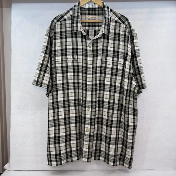 Tommy Bahama short sleeve button up silk green black plaid mens 3XL shirt - Picture 2 of 9